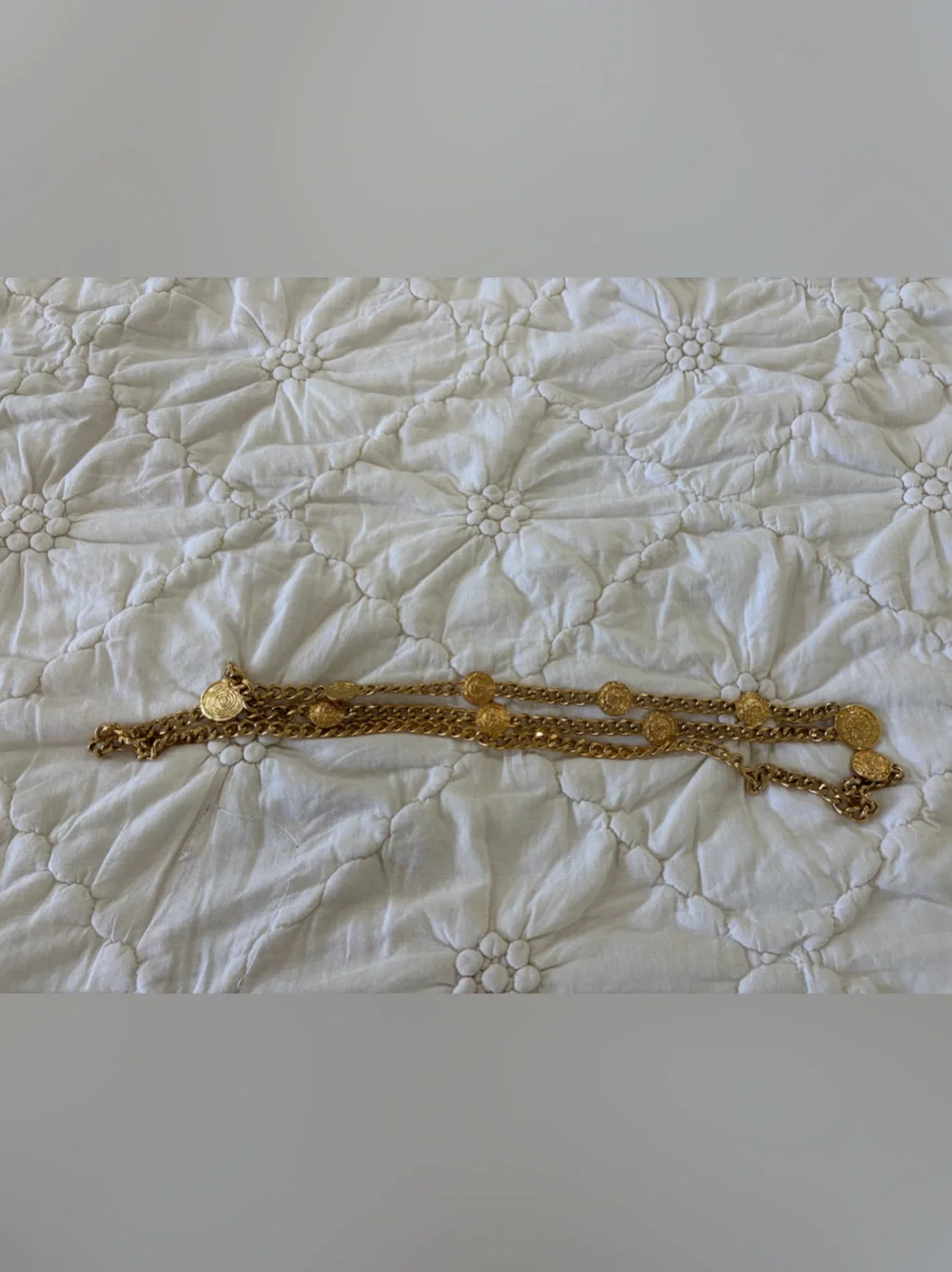 Vintage St. John Knits Gold Triple Strand Crest Coin Chain Belt